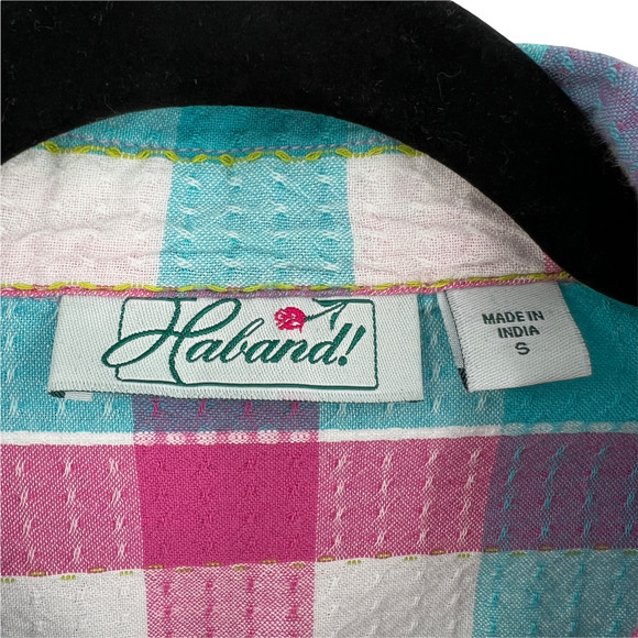 Habana Womens Checkered Blouse Cotton Small Textured Retro Summer Lightweight - Picture 6 of 8